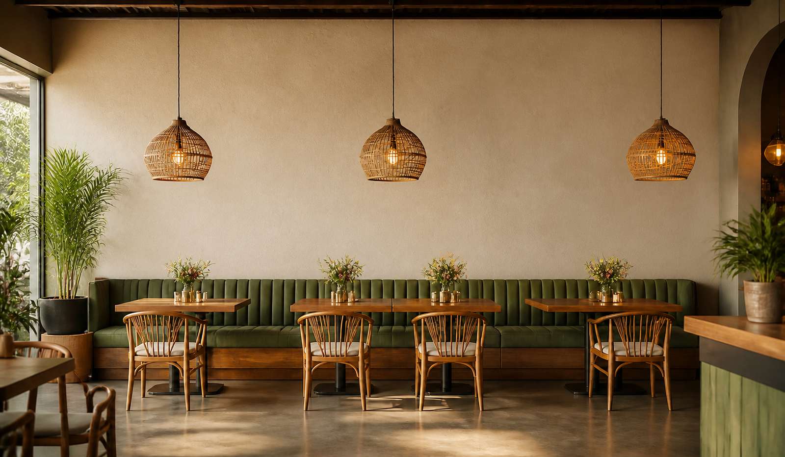 Plain cafe wall before mural artwork