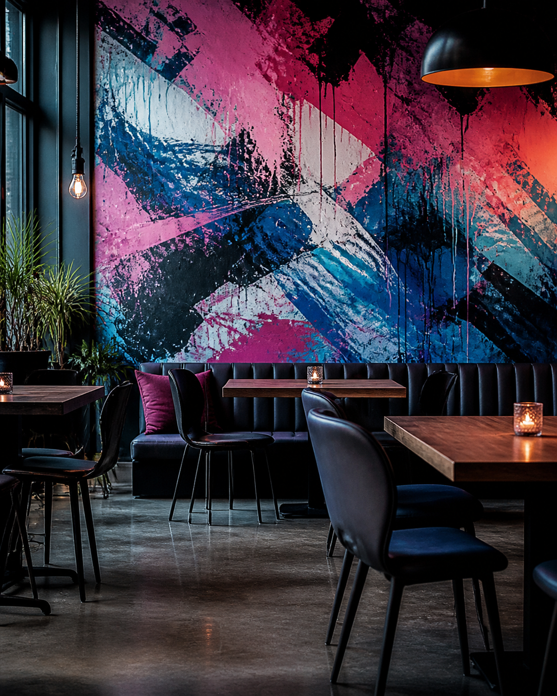 Urban cafe wall artwork in Greater Noida