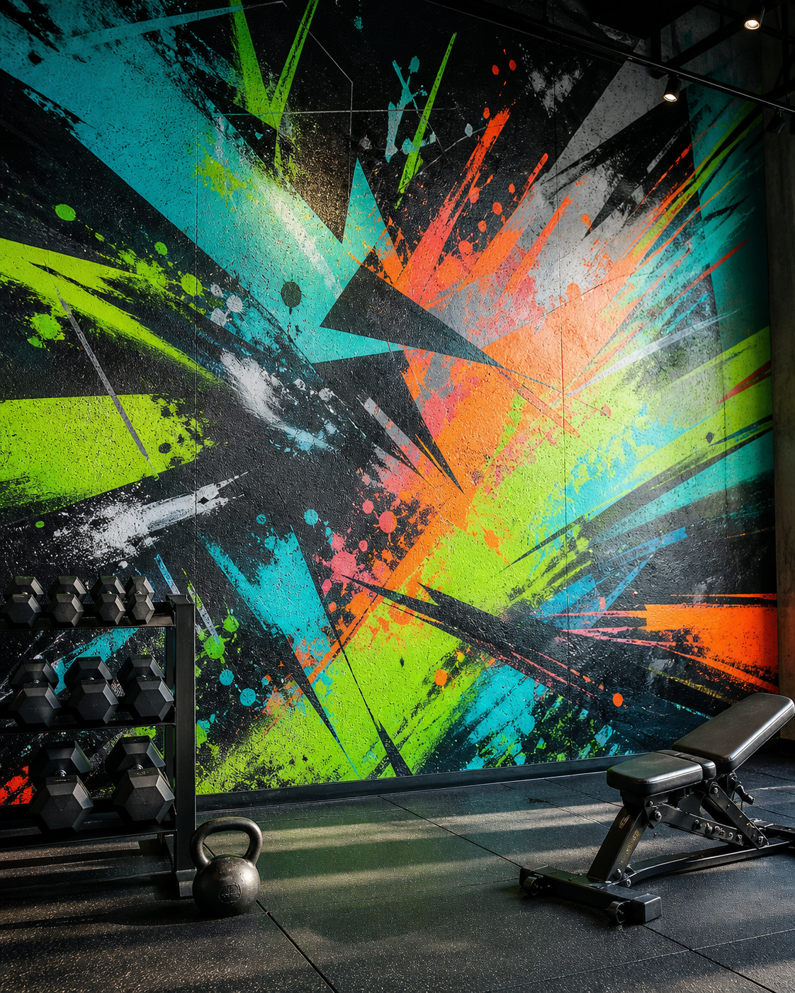 Gym graffiti wall for a commercial fitness space