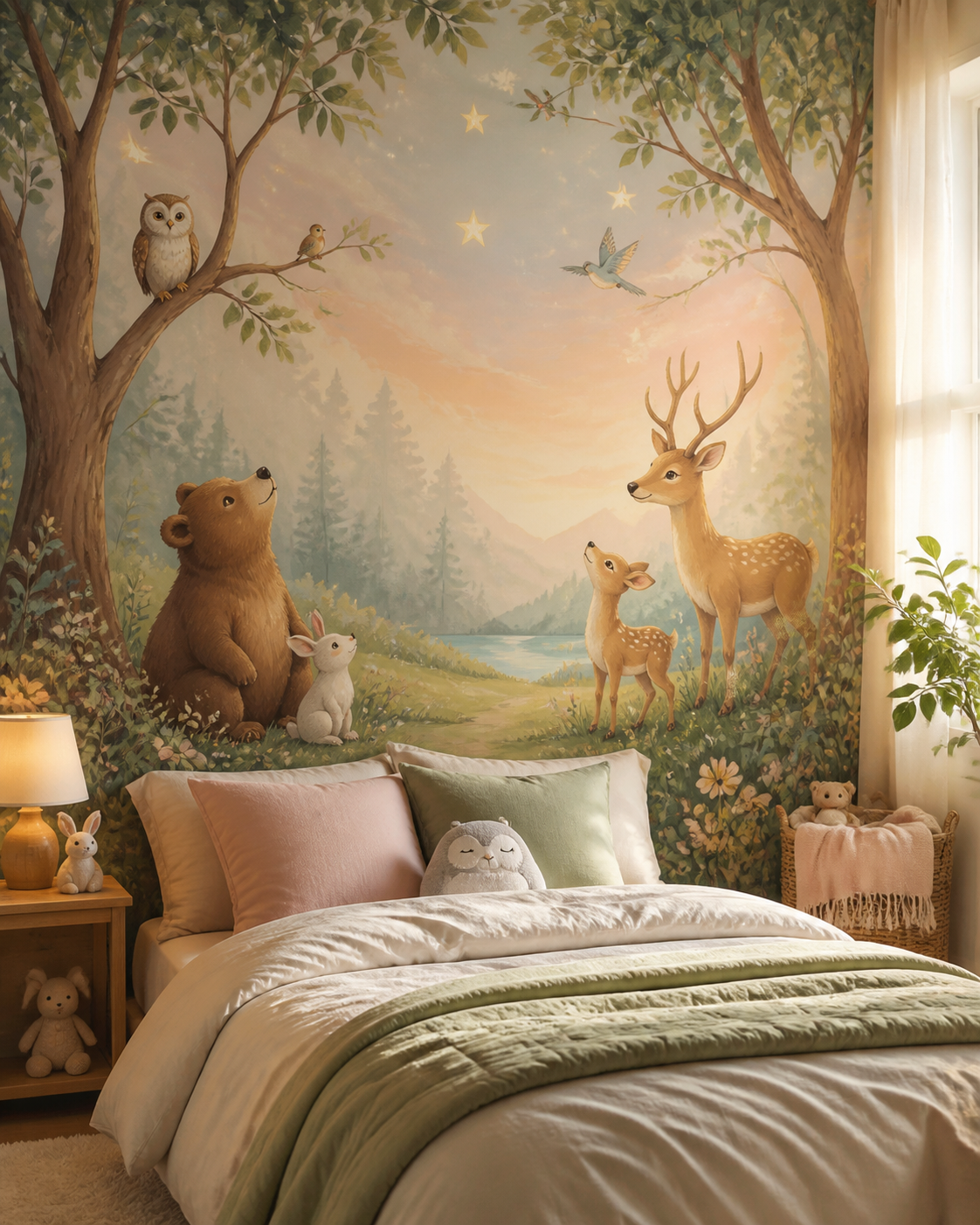 Children's room mural with custom playful artwork